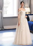 Cali Ball-Gown/Princess Off-the-Shoulder Chapel Train Wedding Dress STAP0013742