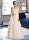 Cali Ball-Gown/Princess Off-the-Shoulder Chapel Train Wedding Dress STAP0013742