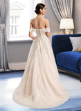 Cali Ball-Gown/Princess Off-the-Shoulder Chapel Train Wedding Dress STAP0013742