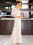 Kaiya Trumpet/Mermaid V-neck Court Train Wedding Dress With Sash STAP0013744