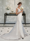 Pauline Trumpet/Mermaid V-neck Court Train Tulle Wedding Dress STAP0013758