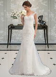 Pauline Trumpet/Mermaid V-neck Court Train Tulle Wedding Dress STAP0013758