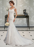 Pauline Trumpet/Mermaid V-neck Court Train Tulle Wedding Dress STAP0013758