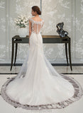 Pauline Trumpet/Mermaid V-neck Court Train Tulle Wedding Dress STAP0013758