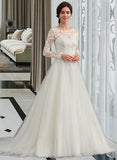 Alessandra Ball-Gown/Princess Scoop Neck Sweep Train Tulle Wedding Dress STAP0013759