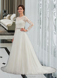 Alessandra Ball-Gown/Princess Scoop Neck Sweep Train Tulle Wedding Dress STAP0013759