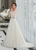 Alessandra Ball-Gown/Princess Scoop Neck Sweep Train Tulle Wedding Dress STAP0013759