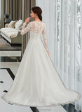 Alessandra Ball-Gown/Princess Scoop Neck Sweep Train Tulle Wedding Dress STAP0013759