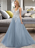 Emma Ball-Gown/Princess V-neck Floor-Length Tulle Wedding Dress With Lace STAP0013763