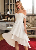 Marina A-Line Asymmetrical Chiffon Lace Wedding Dress With Beading Sequins STAP0013764