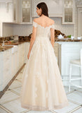 Lorena Ball-Gown/Princess Off-the-Shoulder Floor-Length Wedding Dress With Beading Sequins STAP0013765