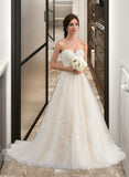 Lainey Ball-Gown/Princess Sweetheart Court Train Tulle Wedding Dress With Ruffle Beading STAP0013766