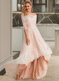 Anna A-Line Asymmetrical Satin Tulle Lace Wedding Dress With Sequins STAP0013769