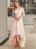 Anna A-Line Asymmetrical Satin Tulle Lace Wedding Dress With Sequins STAP0013769