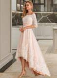 Anna A-Line Asymmetrical Satin Tulle Lace Wedding Dress With Sequins STAP0013769