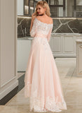 Anna A-Line Asymmetrical Satin Tulle Lace Wedding Dress With Sequins STAP0013769