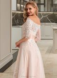 Anna A-Line Asymmetrical Satin Tulle Lace Wedding Dress With Sequins STAP0013769