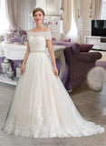 Judy Ball-Gown/Princess Court Train Tulle Wedding Dress With Beading Sequins STAP0013770