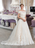 Judy Ball-Gown/Princess Court Train Tulle Wedding Dress With Beading Sequins STAP0013770