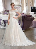 Judy Ball-Gown/Princess Court Train Tulle Wedding Dress With Beading Sequins STAP0013770