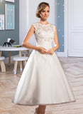 Vivien Ball-Gown/Princess Scoop Neck Tea-Length Tulle Lace Wedding Dress With Beading Sequins STAP0013773