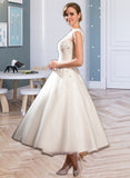 Vivien Ball-Gown/Princess Scoop Neck Tea-Length Tulle Lace Wedding Dress With Beading Sequins STAP0013773