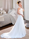 Melinda A-Line V-neck Court Train Chiffon Wedding Dress With Lace Beading Sequins STAP0013776