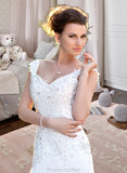 Melinda A-Line V-neck Court Train Chiffon Wedding Dress With Lace Beading Sequins STAP0013776