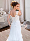 Melinda A-Line V-neck Court Train Chiffon Wedding Dress With Lace Beading Sequins STAP0013776