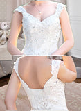 Melinda A-Line V-neck Court Train Chiffon Wedding Dress With Lace Beading Sequins STAP0013776