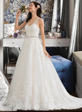 Shiloh Ball-Gown/Princess V-neck Court Train Tulle Wedding Dress With Beading Sequins STAP0013779