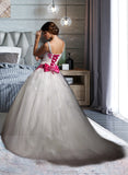 Marie Ball-Gown/Princess Sweetheart Chapel Train Tulle Wedding Dress With Ruffle Appliques Lace Bow(s) STAP0013780