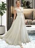 Briley A-Line V-neck Floor-Length Wedding Dress With Lace Beading Sequins STAP0013784