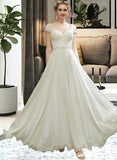 Briley A-Line V-neck Floor-Length Wedding Dress With Lace Beading Sequins STAP0013784