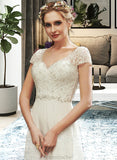 Briley A-Line V-neck Floor-Length Wedding Dress With Lace Beading Sequins STAP0013784