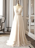 Bailey A-Line V-neck Court Train Chiffon Wedding Dress STAP0013785