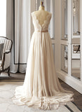 Bailey A-Line V-neck Court Train Chiffon Wedding Dress STAP0013785