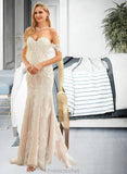 Rita Trumpet/Mermaid Off-the-Shoulder Court Train Tulle Lace Wedding Dress STAP0013789