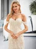 Rita Trumpet/Mermaid Off-the-Shoulder Court Train Tulle Lace Wedding Dress STAP0013789