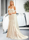 Rita Trumpet/Mermaid Off-the-Shoulder Court Train Tulle Lace Wedding Dress STAP0013789