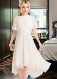 Pru A-Line Scoop Neck Asymmetrical Chiffon Wedding Dress With Pleated STAP0013790