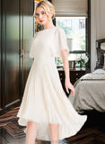 Pru A-Line Scoop Neck Asymmetrical Chiffon Wedding Dress With Pleated STAP0013790