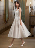 Miah Ball-Gown/Princess Sweetheart Tea-Length Tulle Wedding Dress With Sequins STAP0013791