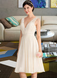 Jadyn A-Line V-neck Knee-Length Chiffon Lace Wedding Dress With Ruffle STAP0013794