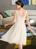 Jadyn A-Line V-neck Knee-Length Chiffon Lace Wedding Dress With Ruffle STAP0013794