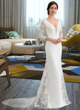 Frederica Trumpet/Mermaid V-neck Chapel Train Chiffon Wedding Dress With Beading Sequins STAP0013795