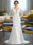 Frederica Trumpet/Mermaid V-neck Chapel Train Chiffon Wedding Dress With Beading Sequins STAP0013795