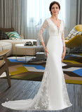 Frederica Trumpet/Mermaid V-neck Chapel Train Chiffon Wedding Dress With Beading Sequins STAP0013795