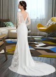 Frederica Trumpet/Mermaid V-neck Chapel Train Chiffon Wedding Dress With Beading Sequins STAP0013795