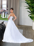 Brylee Ball-Gown/Princess Strapless Chapel Train Satin Organza Wedding Dress With Lace Beading STAP0013796